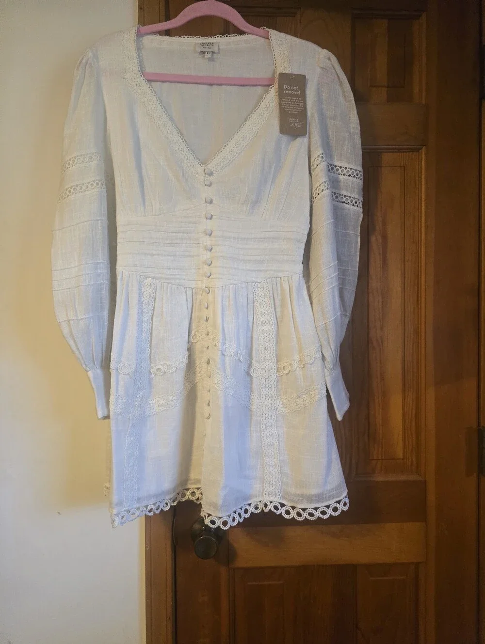 White Lace-Trim Button Front Hemant & Nandita Dress - Picture 1 of 9